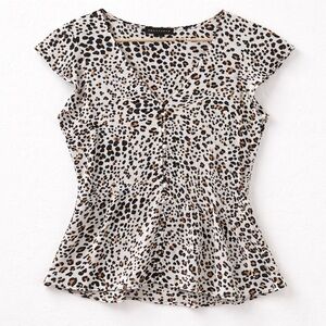 Sanctuary Over The Moon White Leopard Cap Sleeve Peplum Button Front Blouse L